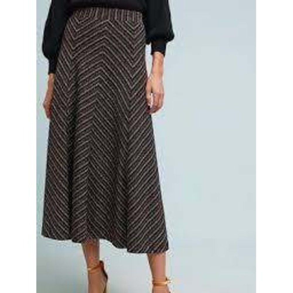 Maeve Anthropologie Chevron Metallic Shimmer Midi‎ Skirt Women's Large
